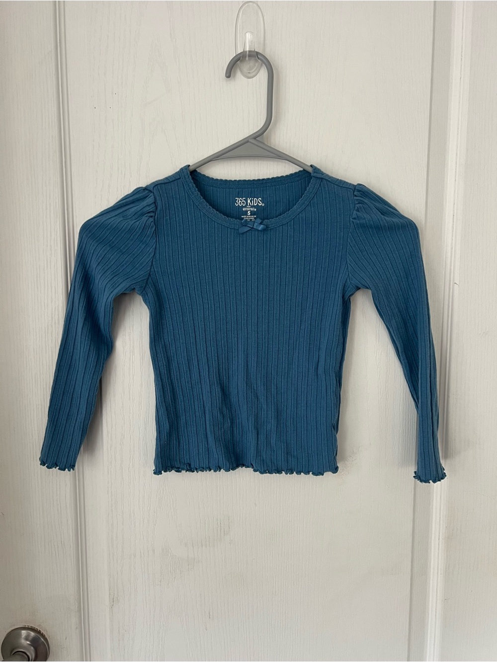 365 Kids Long-Sleeve Ribbed Top in Teal Blue